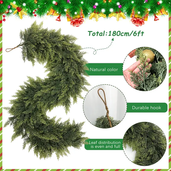 🎄🎅 Christmas Artificial Cedar Garland – Lush, Festive Home décor for Doors, Mantels & Tables! ✨