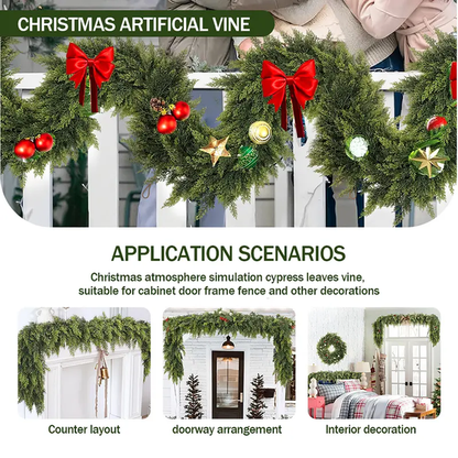 🎅🎄🎄 Artificial Cedar Garland🌿Green Pine Garland for Table, Mantel, Wall – Perfect for Indoor & Outdoor Christmas Decorations