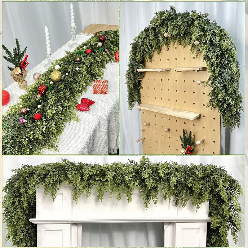 🎅🎄🎄 Artificial Cedar Garland🌿Green Pine Garland for Table, Mantel, Wall – Perfect for Indoor & Outdoor Christmas Decorations