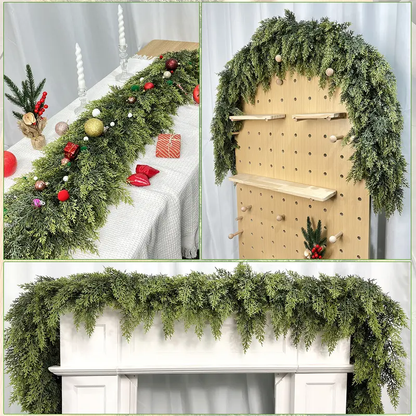 🎅🎄🎄 Artificial Cedar Garland🌿Green Pine Garland for Table, Mantel, Wall – Perfect for Indoor & Outdoor Christmas Decorations
