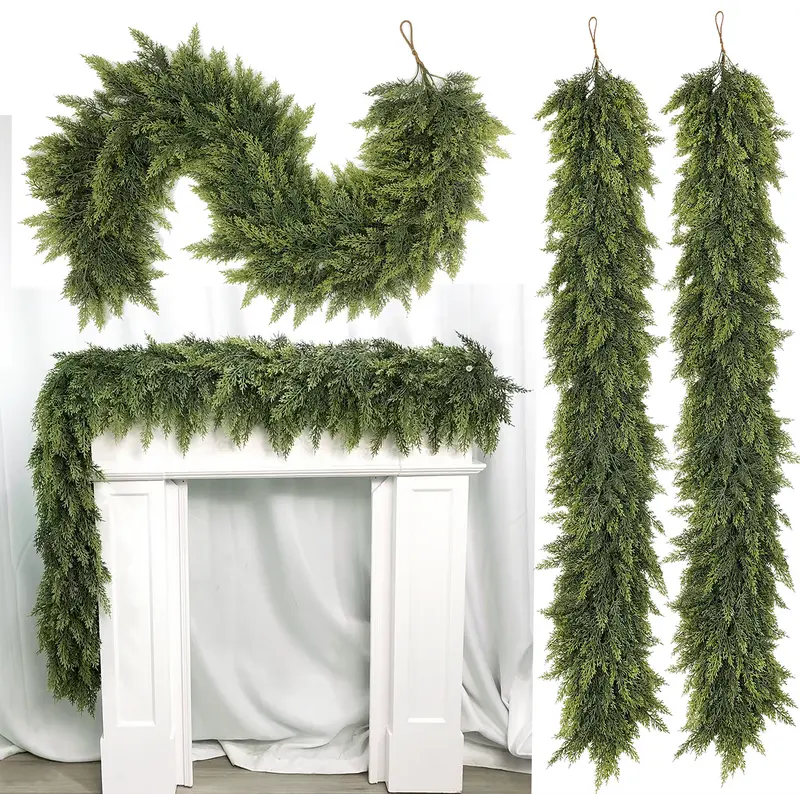 🎅🎄🎄 Artificial Cedar Garland🌿Green Pine Garland for Table, Mantel, Wall – Perfect for Indoor & Outdoor Christmas Decorations