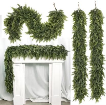 🎅🎄🎄 Artificial Cedar Garland🌿Green Pine Garland for Table, Mantel, Wall – Perfect for Indoor & Outdoor Christmas Decorations